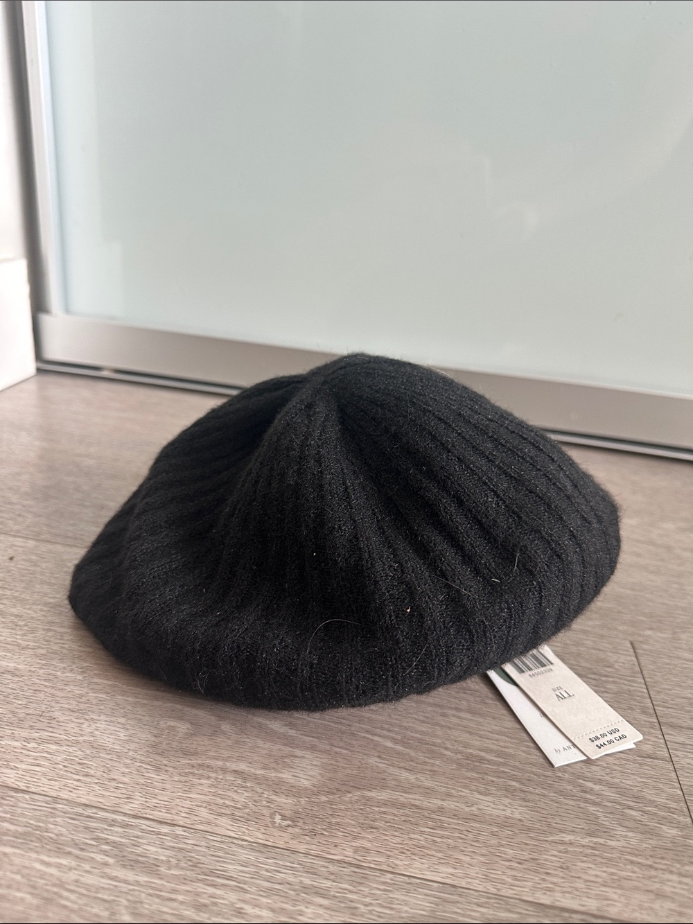 Anthropologie Black Ribbed Wool Beret. New with tags